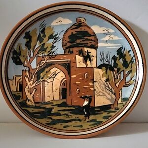 Vntg Handpainted Terracotta Plate